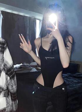 欧美ins潮辣妹连体字母吊带小背心女夏季性感外穿内搭打底衫上衣