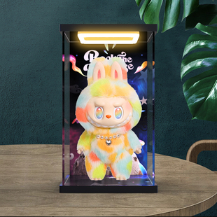 适用泡泡玛特前方高能labubu搪胶毛绒大娃亚克力展示盒手办收纳盒