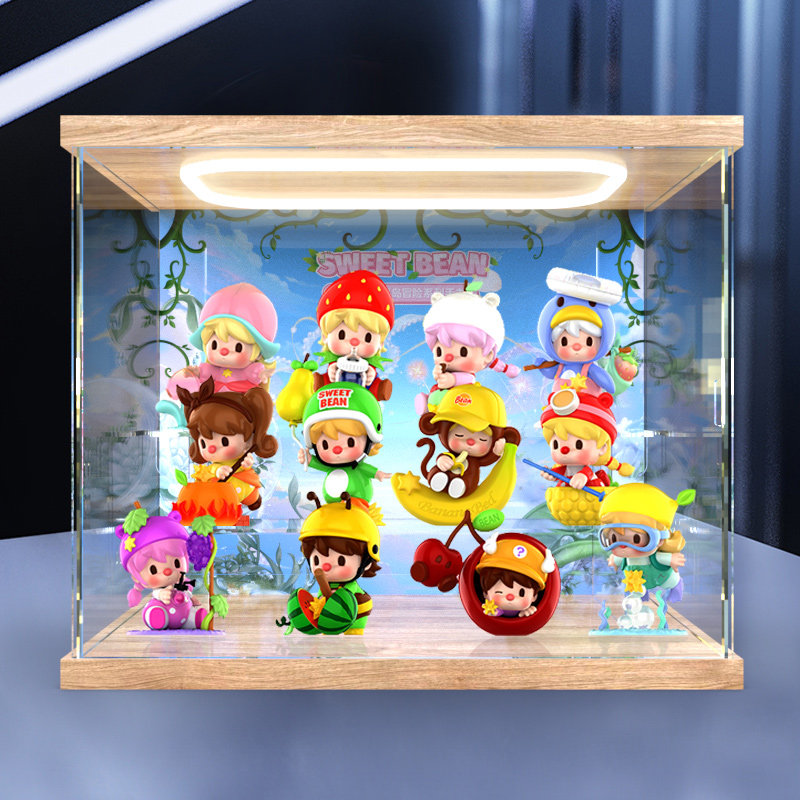 适用泡泡玛特小甜豆 水果岛冒险系列手办亚克力回形灯高清收纳盒