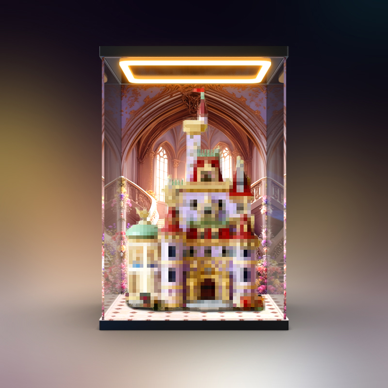 高透明收纳盒适用乐高 43263美女与野兽城堡积木模型灯光防尘罩