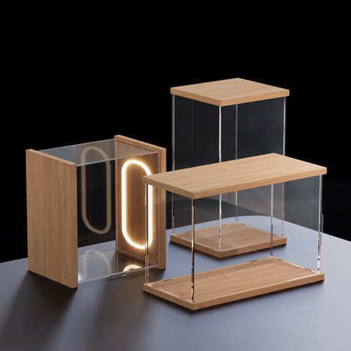 亚克力展示盒带灯适用乐高模型盲盒积木手办收纳盒防尘高清展示柜