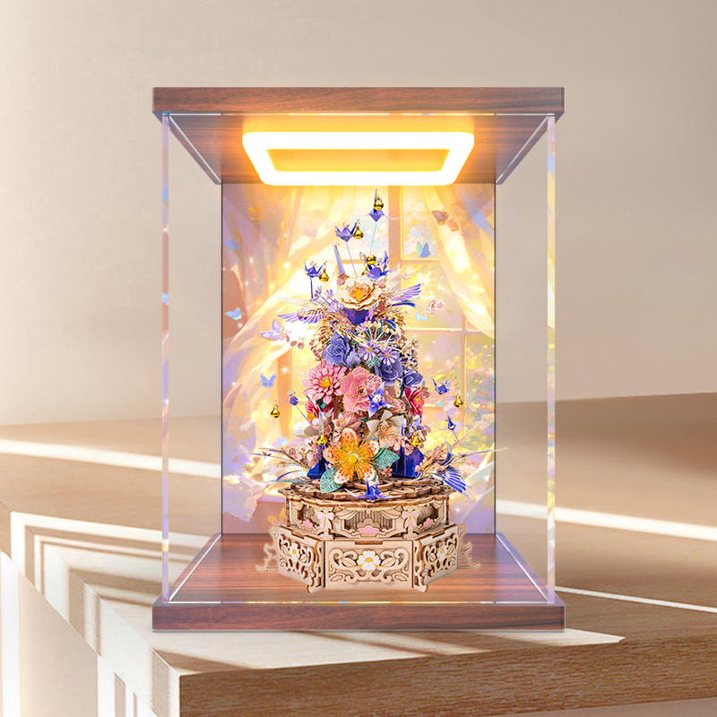 回型灯展示盒适用艺模醉花间花簇八音盒防尘罩3D立体拼装模型柜子