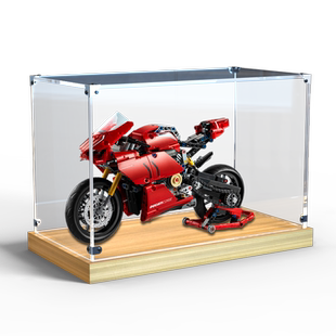 亚克力展示盒适用乐高42107杜卡迪摩托车模型木质底防尘手办盒