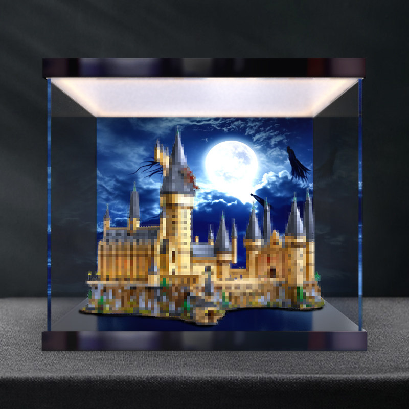 适用71043哈利波特霍格沃茨城堡积木灯箱彩绘防尘罩亚克力收纳盒