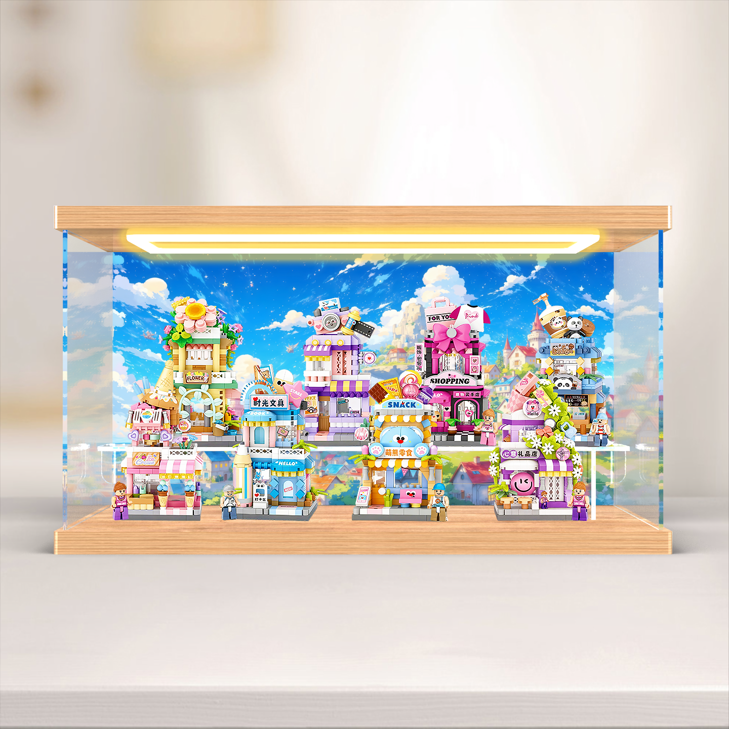 高透明亚克力收纳盒适用LOZ迷你街景积木手办灯光防尘展示盒