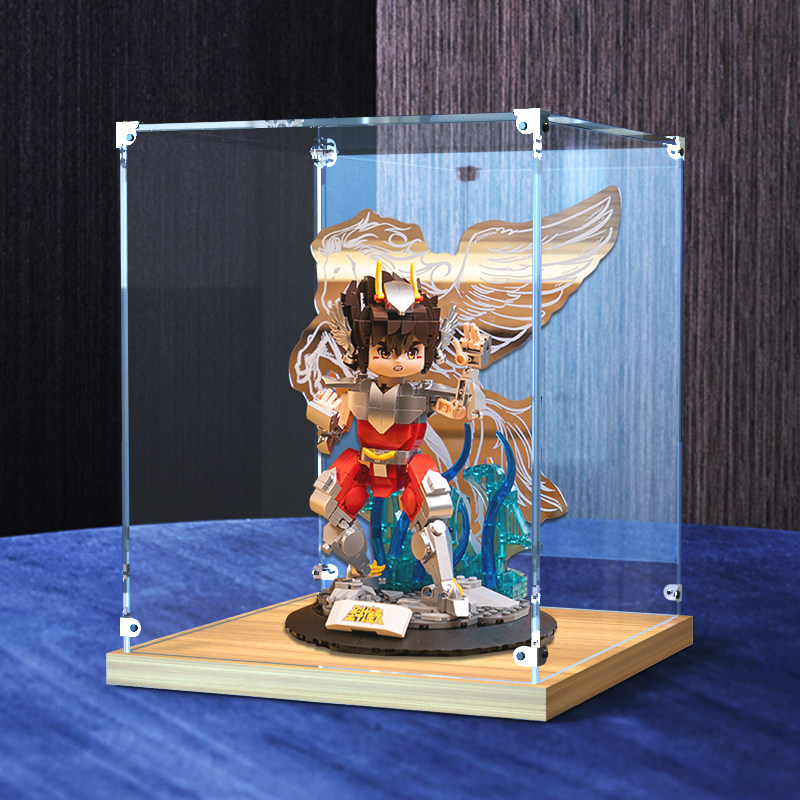亚克力收纳盒子适用拼奇86603天马星座星矢模型木质底防尘展示盒