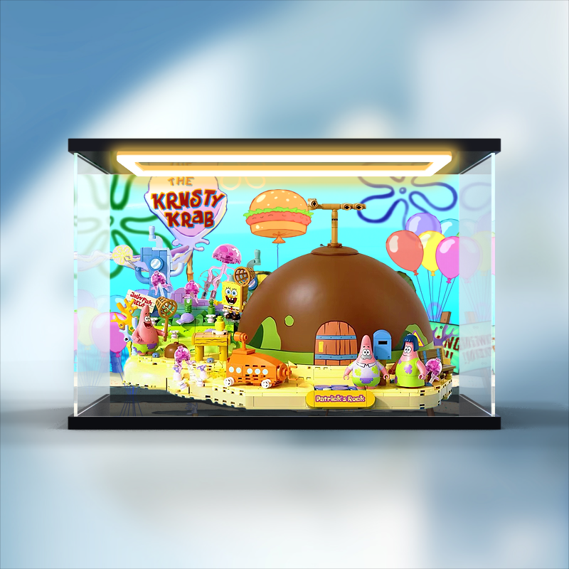 适用AREAX砖区积木海绵宝宝派大星的石头屋拼装模型亚克力收纳盒