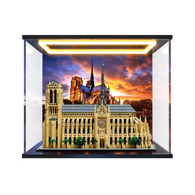 适用乐高建筑系列21061巴黎圣母院模型回灯型亚克力防尘收纳盒