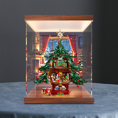 展示盒适用于41843家庭圣诞树积木模型摆件灯箱亚克力防尘收纳盒