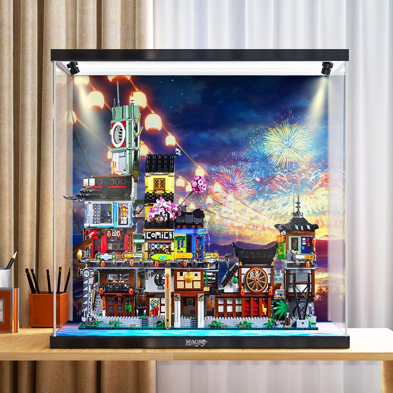 冰鹏70620忍者之城70657忍者码头亚克力展示盒积木透明防尘收纳罩