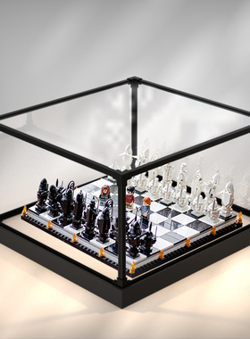 木纹展示盒乐高76392 霍格沃茨巫师棋积木模型亚克力防尘收纳盒