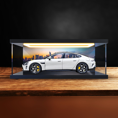 适用小米su7车模1:18汽车模型锌合金仿真模型回形灯亚克力收纳盒