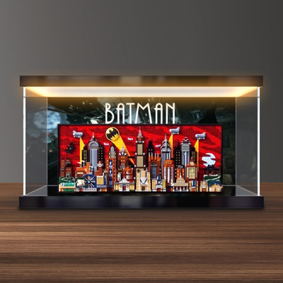 适用乐高76271蝙蝠侠动画版哥谭市模型亚克力防尘罩灯箱款展示盒