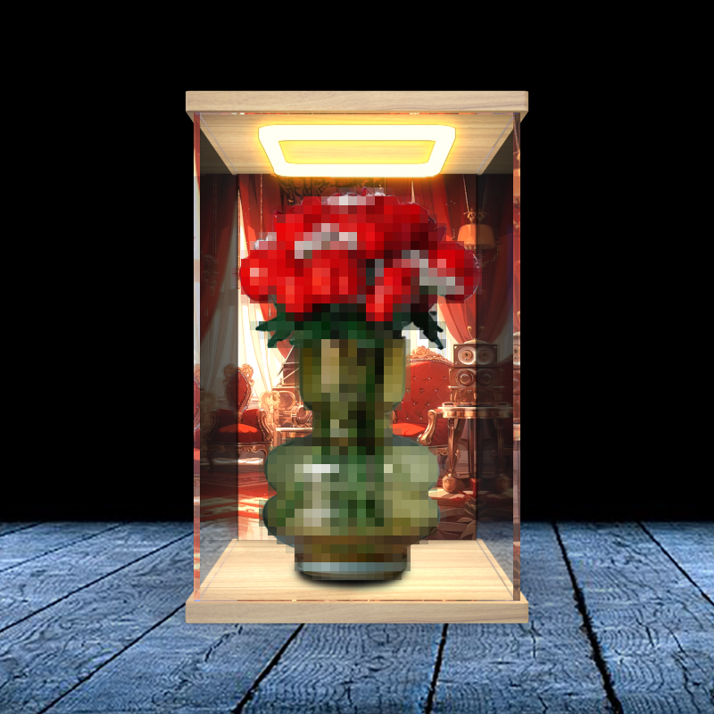 亚克力高清回形灯展示盒适用积木 10328玫瑰花模型拼装玩具防尘罩