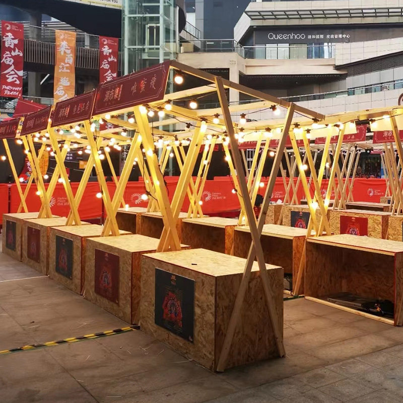 集市摊位木质活动棚架夜市摆摊小推车户外市集折叠货架小吃展示架