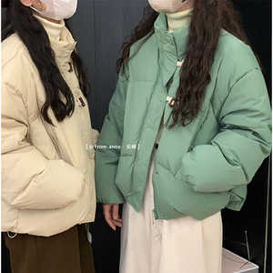 苏奈 fromanna立领羽绒服女木锥扣2024冬短款插肩袖白鸭绒外套