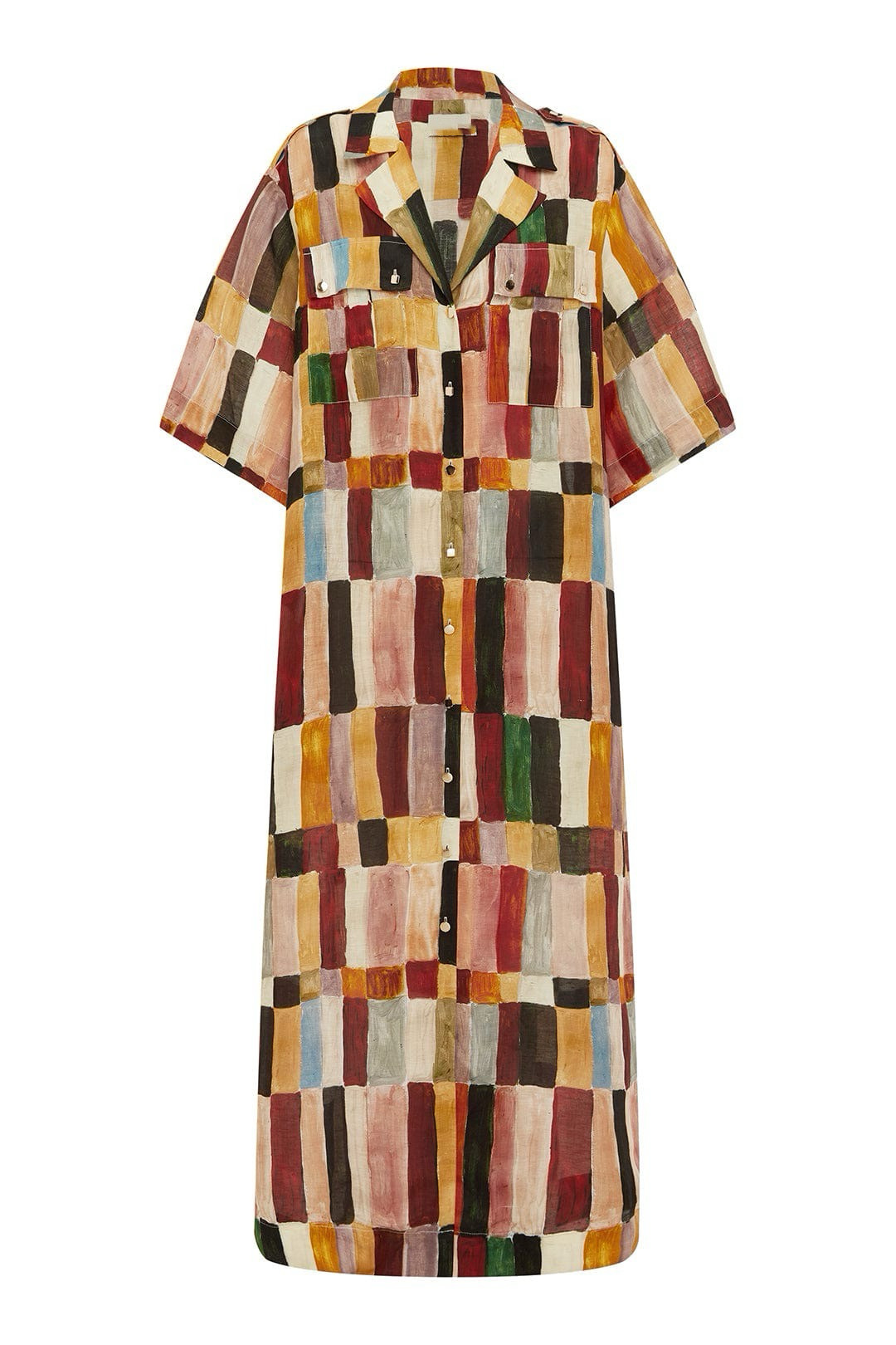thumbnail for Europe Station silk linen printed short-sleeve shirt dress, 2026 new vacation casual versatile long dress
