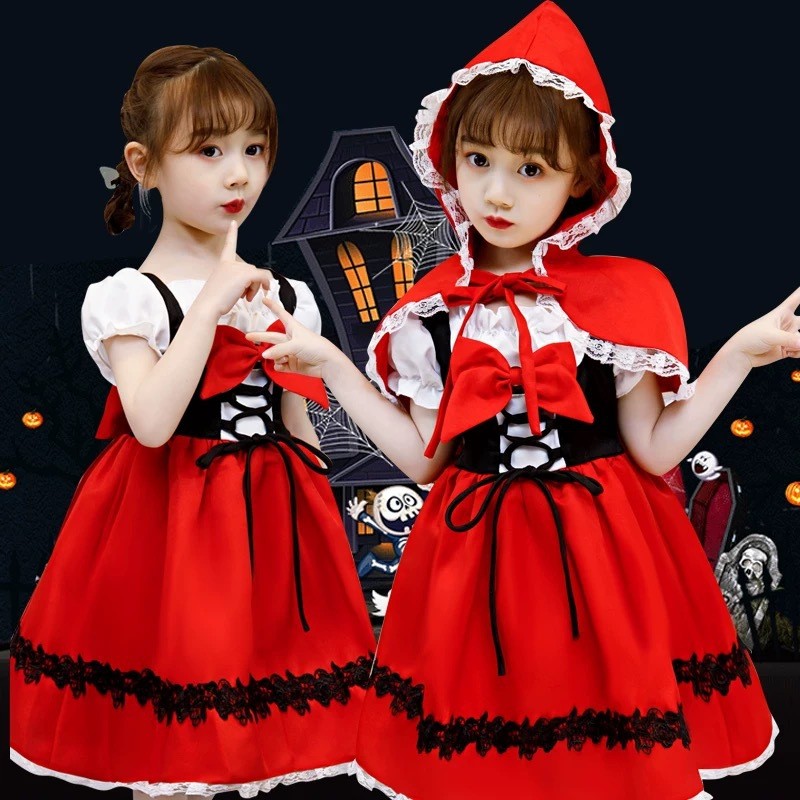 幼儿童小红帽衣服连衣裙子女童公主裙女孩万圣节cosplay演出服装