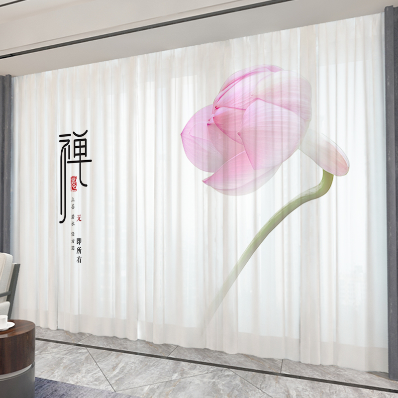 禅意窗帘雪纺纱遮光中式飘窗客厅