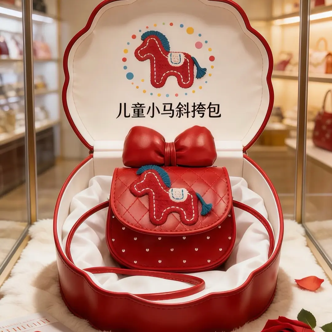 2026新款女童可爱斜挎包卡通蝴蝶结小马新年红包女孩单肩包零钱包