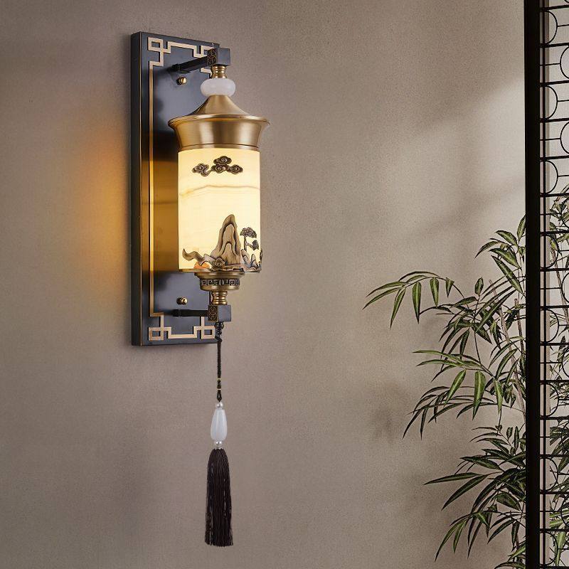 新中式壁灯客厅电视背景墙灯全铜玉石禅意中国风卧室床头壁灯走廊,家装灯饰光源,户外壁灯,淘宝优惠券,粉丝福利购,淘宝优惠卷