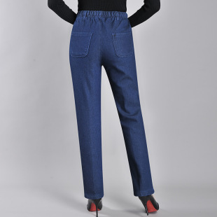 秋冬弹力 女宽松直筒中老年女裤 妈妈牛仔裤 加绒加厚外穿保暖老人裤