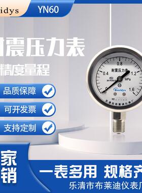 压力表YN60不锈钢耐震压力表气压表水压表液表压油压力表016mpa