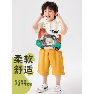 洋派时髦宝宝卡通衣服 韩国儿童纯棉polo衫 两件套男童夏装 短袖 套装