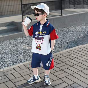 套装 儿童两件套宝宝夏季 法国哪吒衣服男童夏装 2025新款 Polo衫 短袖