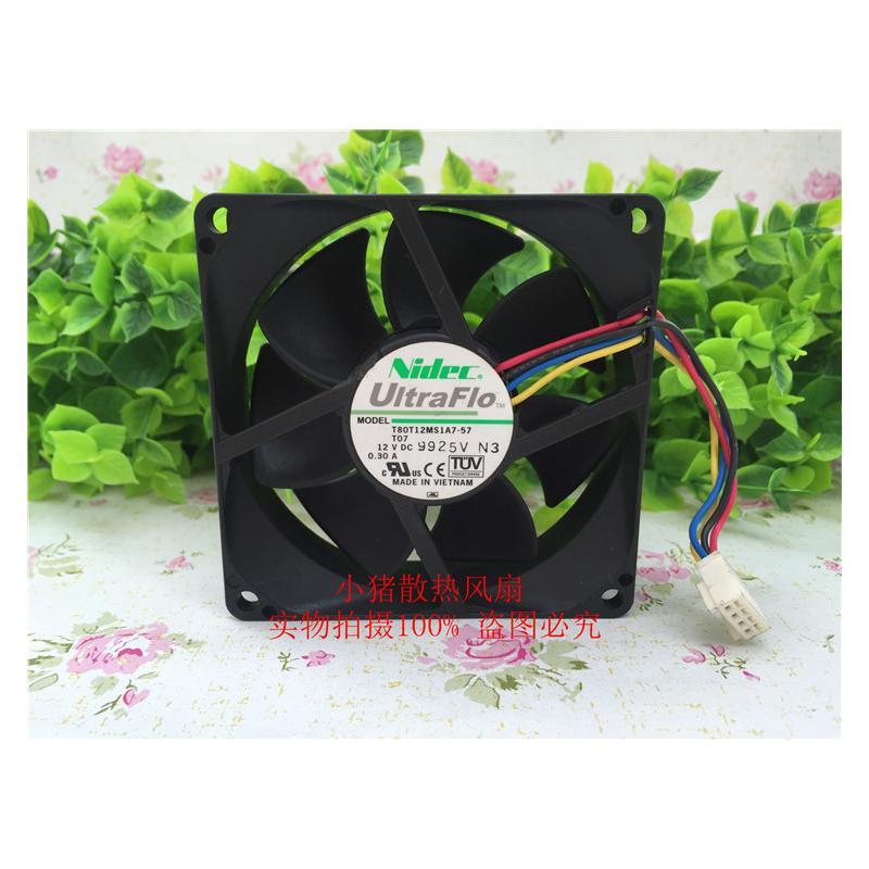 原装NIDEC 8CM 8025 T80T12MS1A7-57 T07 12V 静音4针PWM散热风扇