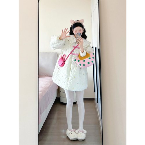 日系甜美可爱蝴蝶结拼接碎花棉袄