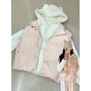 好看减龄粉色棉服马甲外套冬装搭配可爱洋气针织毛衣小个子套装女