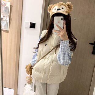 冬季新款套装韩系甜美清新减龄休闲百搭蓝白格子衬衫搭配棉服马甲