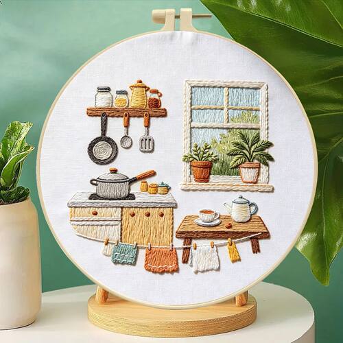 简约款 生活一角刺绣材料包 手工DIY新手入门装饰画 直销