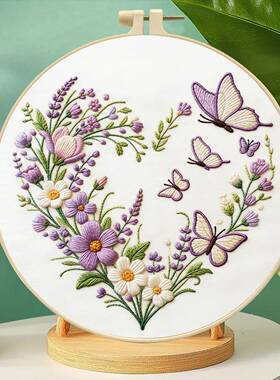 热销紫色花卉刺绣半成品 新手DIY材料包客厅卧室挂画工厂直供
