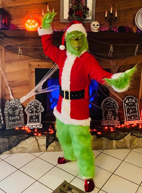 圣诞节服装绿毛怪格林奇cosplay圣诞老人服装 派对聚会演出服套装