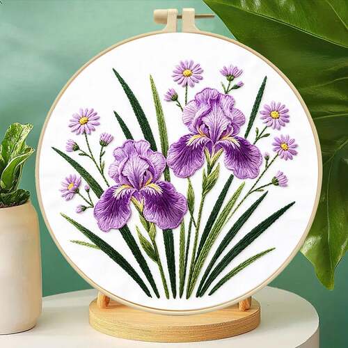 鸢尾花刺绣材料包 北欧 ins客厅装饰手工DIY挂画北欧风手工挂画