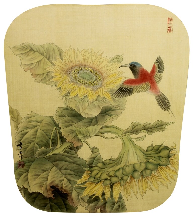 工笔国画底稿向日葵葵花太阳鸟白描29#打印稿