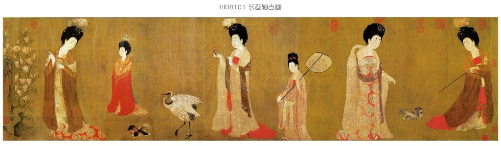 工笔人物古画底稿唐代周昉簪花仕女图长卷白描打印稿6#有步骤图