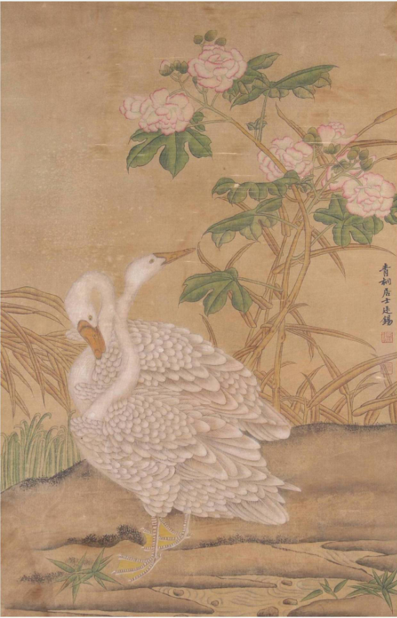 工笔画底稿清蒋廷锡双鹅图162#白描竖副打印稿宣纸稿本店拷贝稿