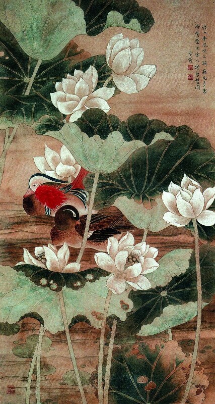 工笔画底稿 陈之佛 浴鸳鸯4尺竖副白描2#打印稿毛笔勾线宣纸稿