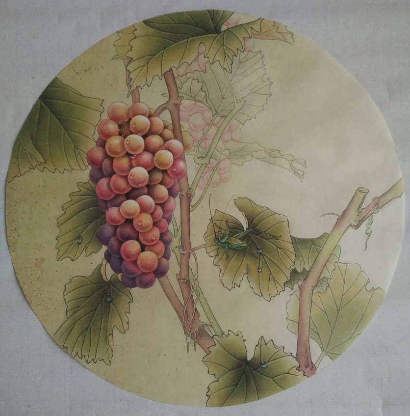 工笔画底稿 葡萄团扇 白描46#打印稿宣纸稿