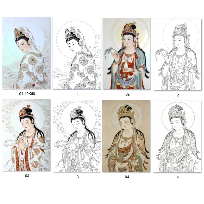 工笔画底稿工笔人物观音半身像白描99#打印稿4张