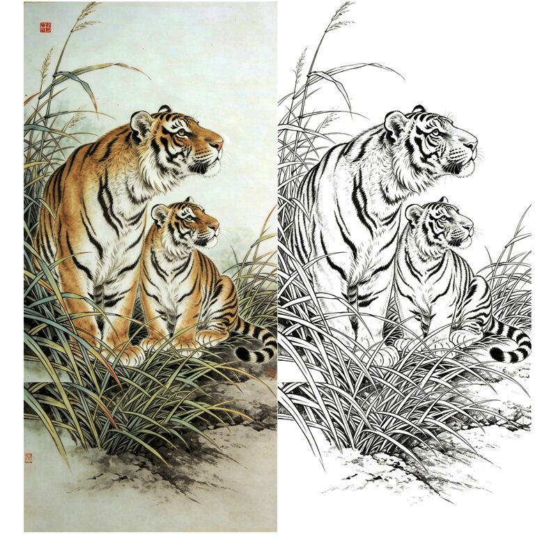 工笔画底稿工笔虎白描9#打印稿 学习临摹