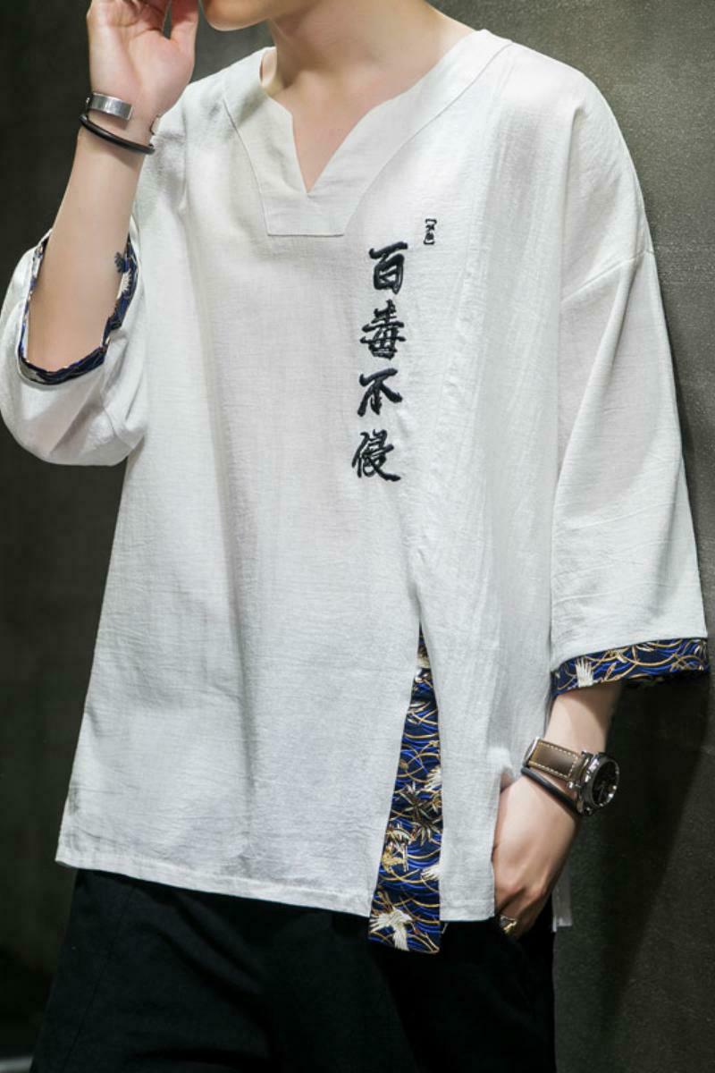 新中式风刺绣百毒不侵短袖t恤复古五分袖男A087-1-YM911-P55,男装T恤,电商A087-1
