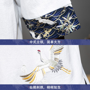 新中式夏季薄款仙鹤刺绣V领盘扣五分袖T恤男A087-1-YM901-P55图片