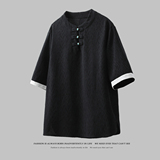 新中式半袖落肩圆领提花透气日常吸汗百搭短袖A087-7-YM639P55，男装T恤，电商A087-1