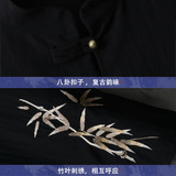 风竹叶刺绣拼接古装T恤八卦扣五分袖上衣男A087-1-YM619-P65，男装T恤，电商A087-1