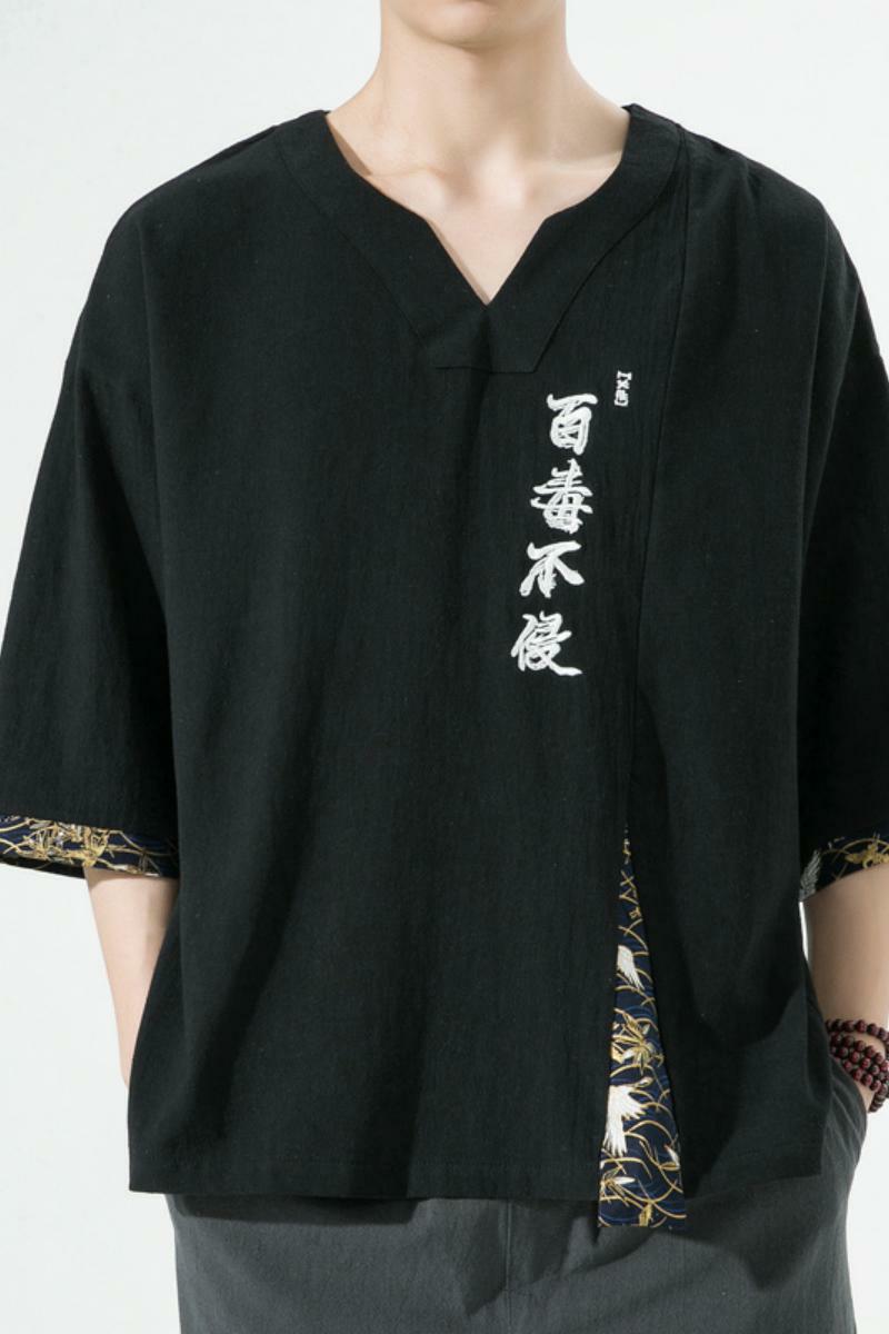 新中式风刺绣百毒不侵短袖t恤复古五分袖男A087-1-YM911-P55,男装T恤,电商A087-1