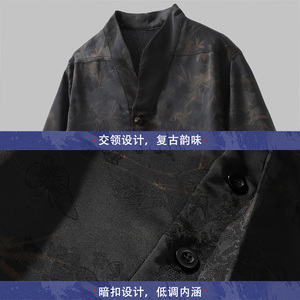 新中式半袖宽松落肩盘扣交领衬衫大气金竹短袖A087-1-YM665 P75图片